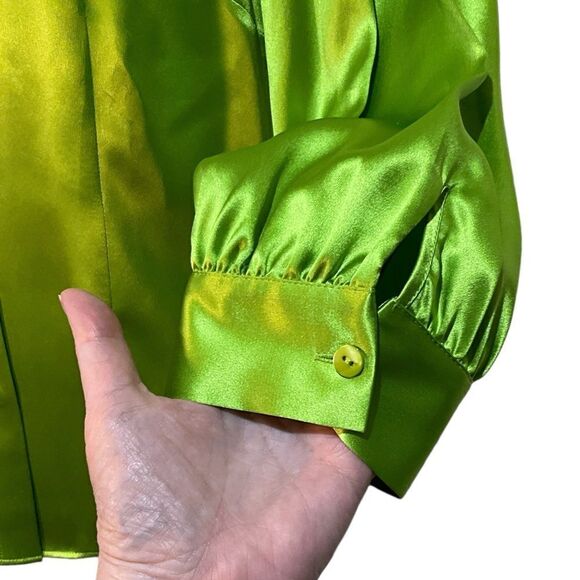 LAFAYETTE 148 NY Green 100% Silk Button Front Blouse Size 4 - Picture 6 of 10